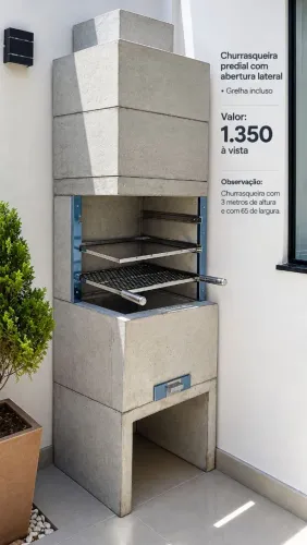 Churrasqueira PRÉDIAL COM abertura lateral 1.350 com 3 metros de altura e grelha inclusa