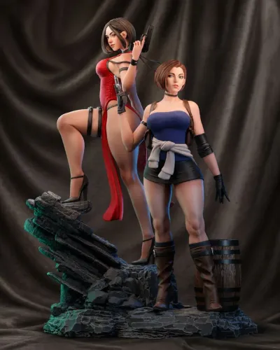 Figure/Estátua Jill Valentine e Ada Wong em resina.