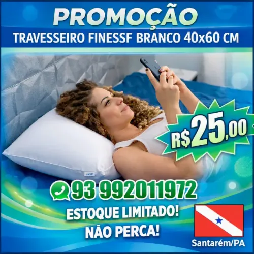 , travesseiro finesse branco 40x60cm Promoção R$25,00.