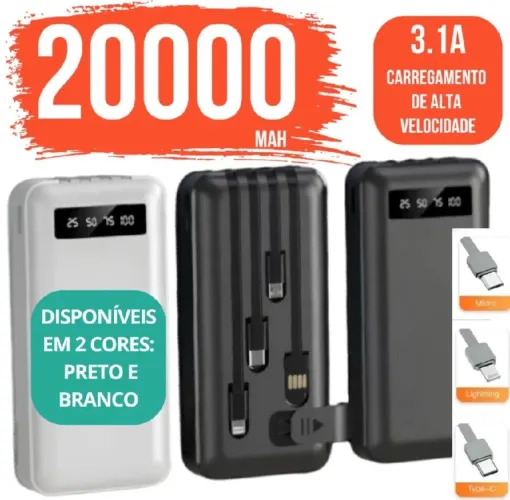 Carregador Power Bank Portátil Universal Saída 4 Cabos