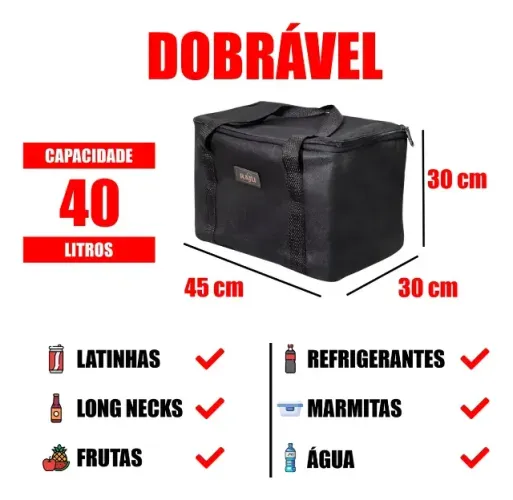 Bolsa Térmica 40 Litros Camping / Pesca / Cervejas Preto