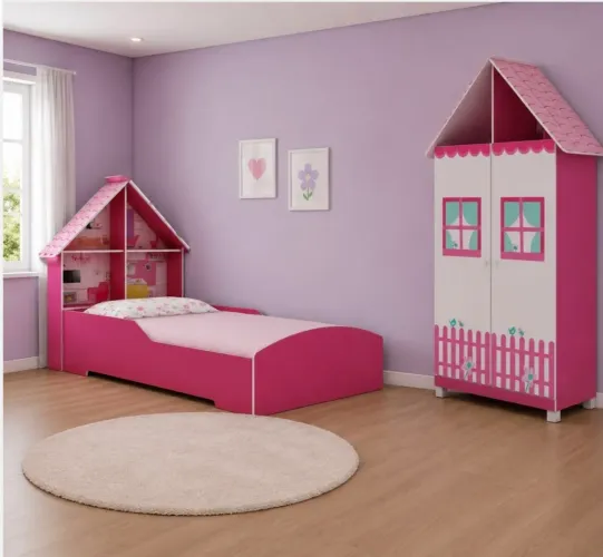 Quarto Infantil Com Cama E Guarda Roupa Casinha Wt