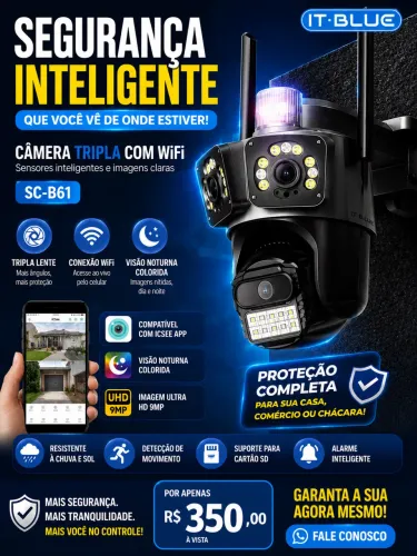 ? CÂMERA TRIPLA Wi-Fi Segurança inteligente na palma da sua mão! ?