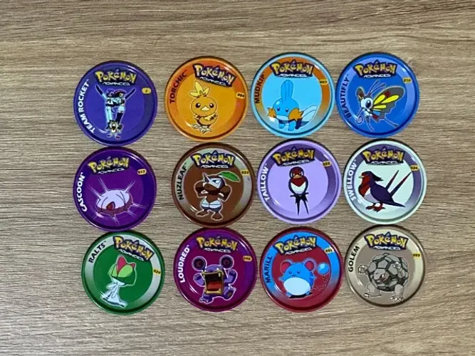 12 Tazos Pokémon de metal - Coleção Panini 2004