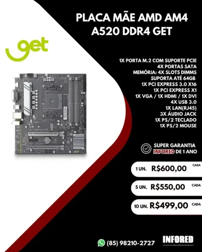 Placa mãe AMD AM4 A520 DDR4 GET