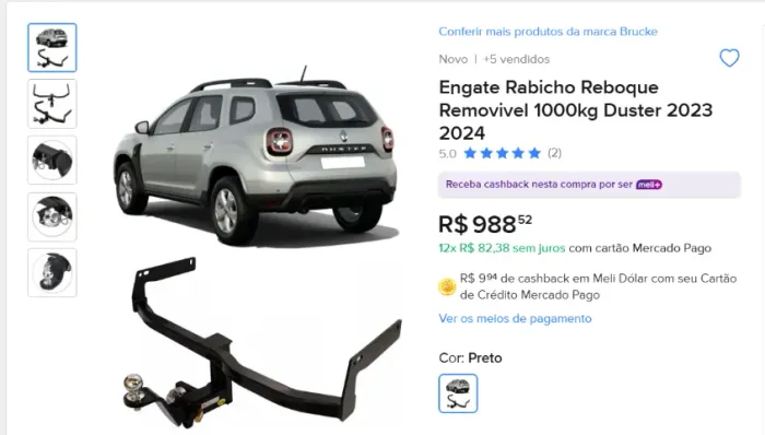 Engate Rabicho Reboque Removível 1000kg Duster 2023-2024