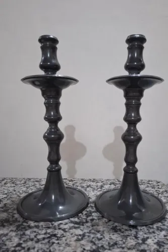 Par de castiçal estanho Cesbra 33 cm altura