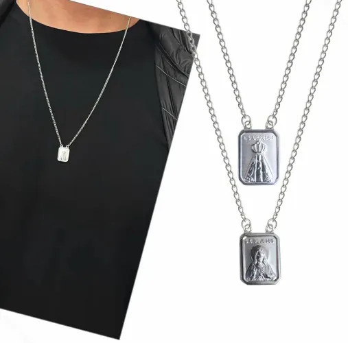 Escapulário Nossa Senhora Aparecida Prata Masculino e Feminino