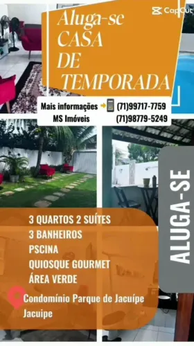 ALUGA-SE EXCELENTE CASA POR TEMPORADA