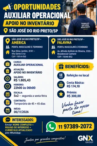 AUXILIAR DE INVENTÁRIO COM EXPERIÊNCIA