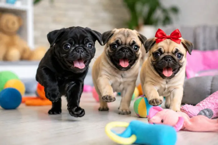 Filhotes de pug machos e femeas