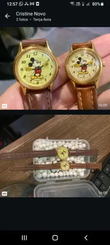 Par de relógios Lorus Seiko da Disney Mickey Disneylândia anos 70 para coleção