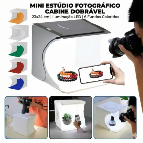 Mini Estúdio Fotográfico Cabine Dobrável 23x24 LED 6 Fundos BM-F1131 para Fotografia