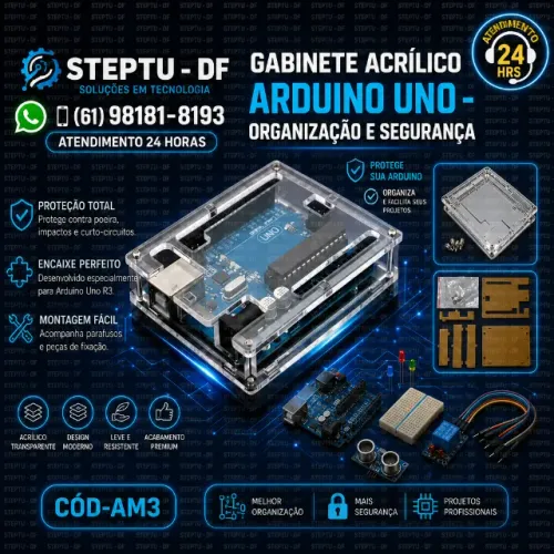 COD-AM3 Case Gabinete Box Caixa Arduino Uno R3 Acrilico Transparente