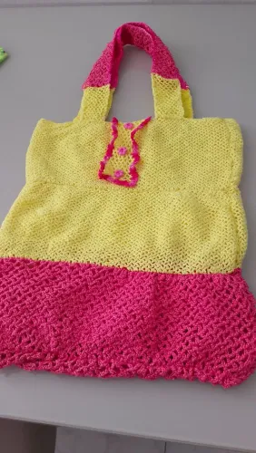 Bolsa sacola de crochê  forrada