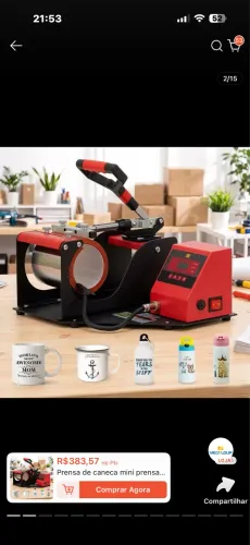 Prensa sublimadora transfer térmica cilíndrica cor preto e vermelho