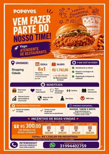 Vaga de Emprego: Atendente de Fast-Food