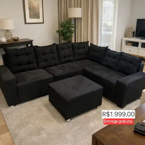 PROMOÇÃO URGENTE - Sofá de Canto GIGANTE Paris Preto