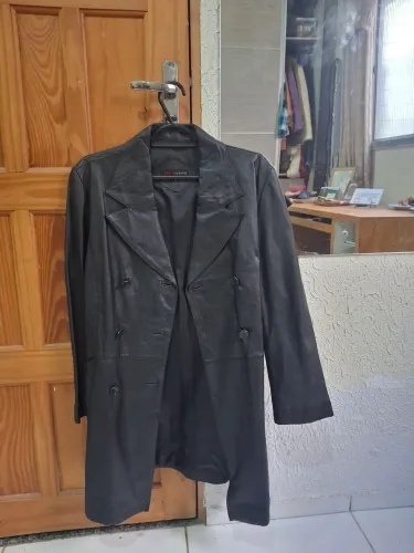Sobretudo Feminino Couro Legítimo Preto Vintage Countdown
