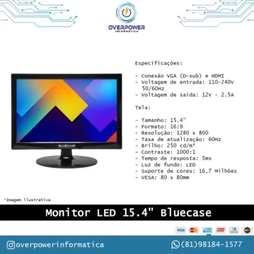 Promoção - Monitor 15" (15.4") com HDMI e VGA - Novo