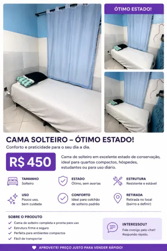 Cama de Solteiro Completa em Ótimo Estado - R$ 450