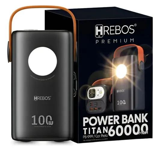 Power Bank 100w 60.000mah Usb C Para Starlink Mini Notebook Preto