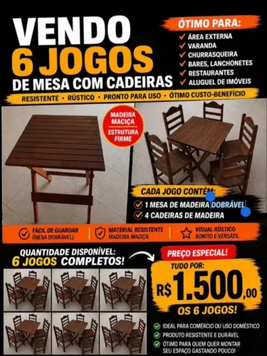 Mesas e cadeiras de madeira rústico contendo 6 jogos !!!