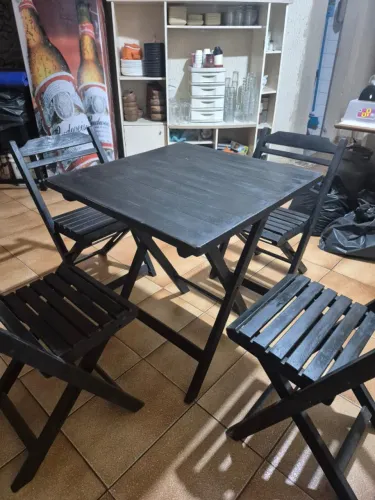 LOTE 14 CONJUNTOS MESA E CADEIRA DE MADEIRA PARA BAR E RESTAURANTE 