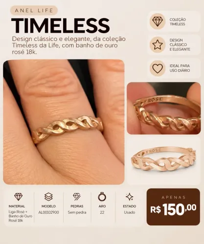 Anel Life Timeless Em Liga Rosé Com Banho De Ouro Rosé 18k