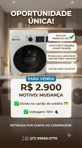 Lava e Seca Brastemp 10kg Smart Sensor - Impecável e Poucos Meses de Uso!