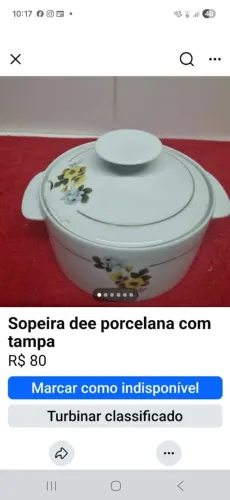 Sopeira dee porcelana com tampa trincada
