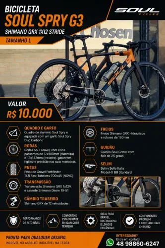 BICICLETA SOUL SPRY G3 SHIMANO GRX 1X12 STRIDE - Tamanho L