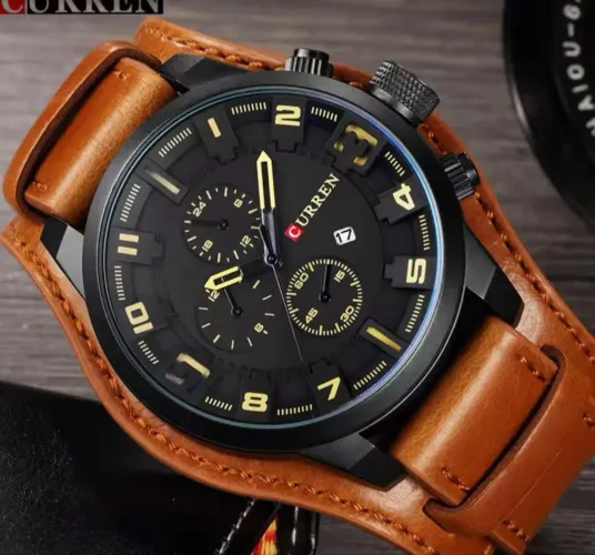 Relógio à prova d'água com pulseira de couro para homens de bom gosto da marca Curren 