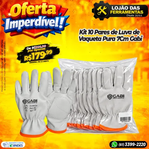 Jogo 10 Pares de Luva de Vaqueta Pura 7Cm Gabi