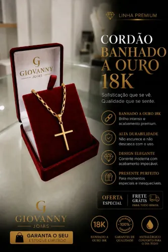 Cordão masculino / Tijolinho & Pingente Cruz