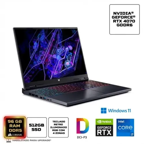 SUPER Notebook Acer Predator Helios Neo 16 (96GB Ram / RTX 4070 / i7 14700HX)