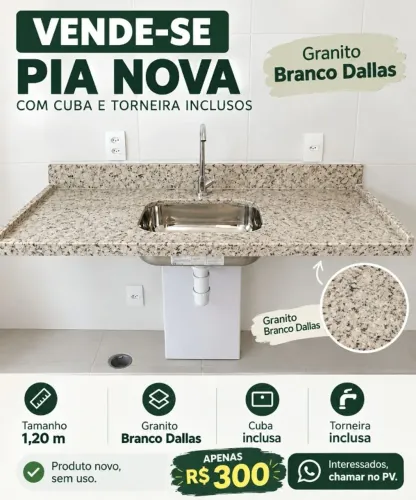 Pia Cozinha granito branco DAllas com cuba NOVA 