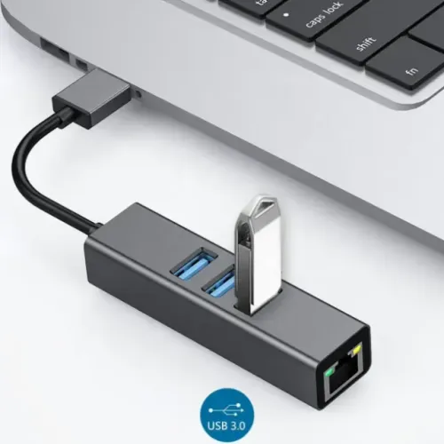 Adaptador Placa de Rede Gigabit RJ45 Ethernet USB 3.0 Hub 3 Portas Mac PC Notebook