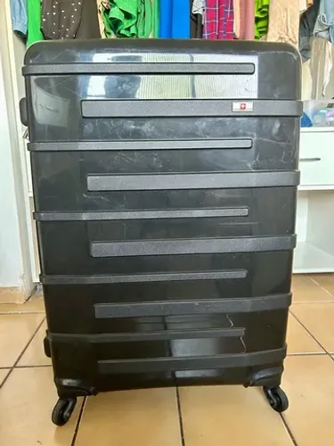 Mala Grande Polipropileno 4 Rodas Zíper Antifurto Suissewin Montreux Preto