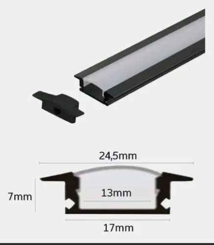 Perfil embutir alumínio slim 2m 24,5x7mm preto