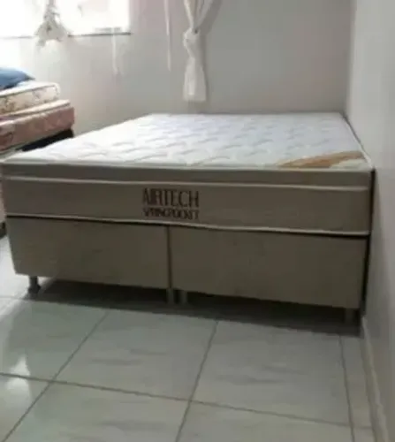 Cama box spring pocket bege 158x198 ( pronto entrega )