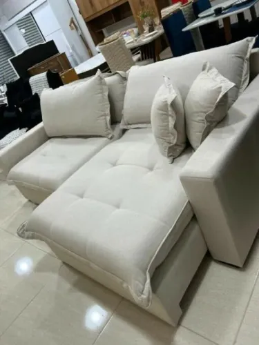 Sofá Retrátil Linho Prata Vênus 2,30m Molas Bonnel tt443