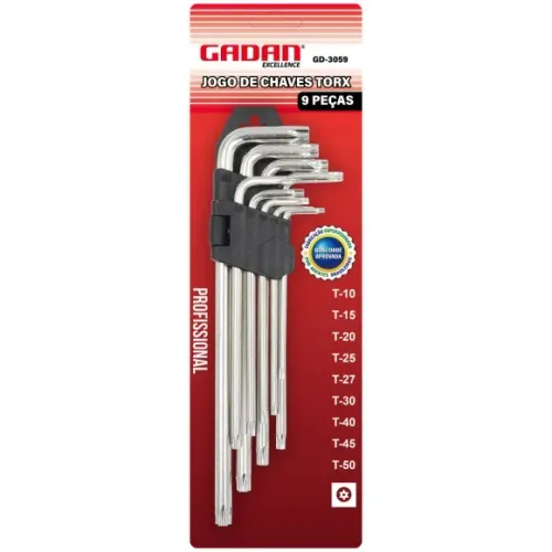 Jogo de Chaves Torx 9 Peças Profissional Gadan