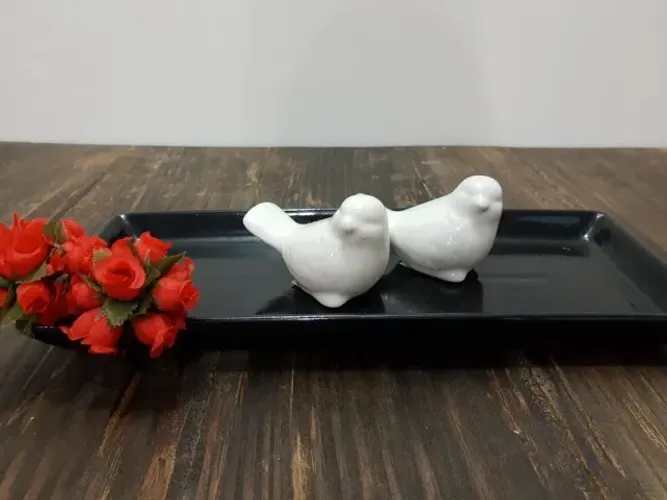 Passarinho De Porcelana Enfeite Branco - Medio