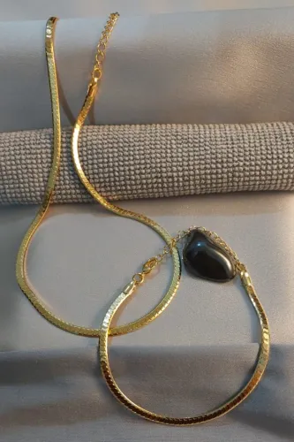 (Novo) Kit Pulseira e Colar Choker Serpente Trabalhada Folhado a Ouro