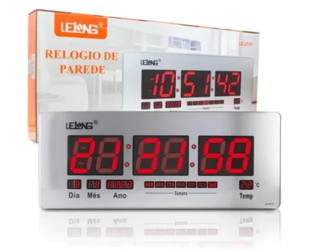 Relógio De Parede Led Digital Lelong Modelo Le - 2117- Loja Natan Informática