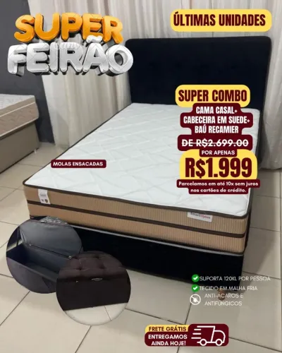 Combo Completo Jogo Casal + Cabeceira + Baú Black Friday