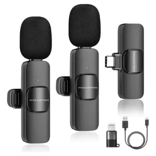 Microfone de Lapela Duplo Sem Fio p/ Tipo-C e Iphone (MK17)