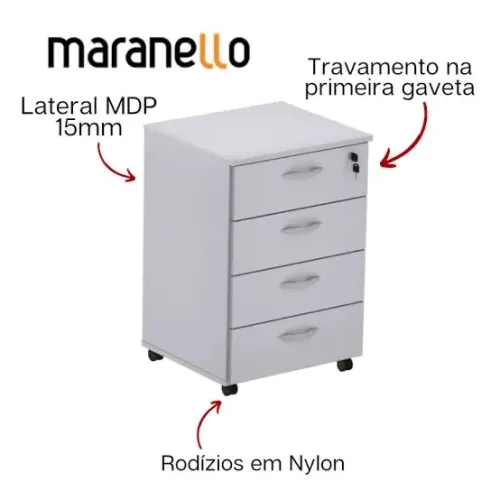 Gaveteiro móvel  4 Gavetas com Chave - Maranello