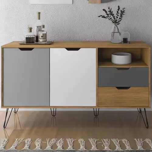 Novo | Balcão Buffet Aparador Cinza 140cm Pés de Metal - Fazemos Entrega